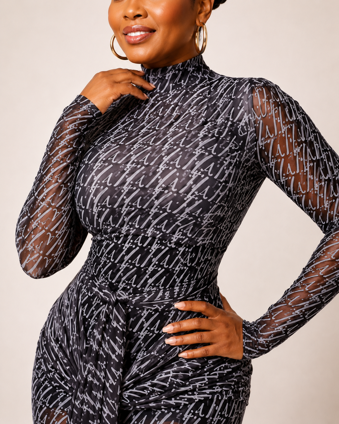 Sheer Maxi Dress with Letter Print