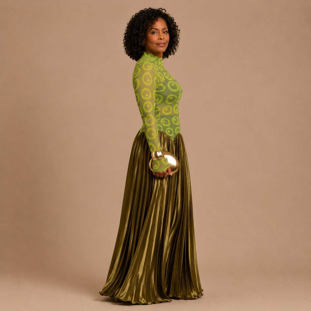 Vienna - Retro Pleated Maxi Dress with Mesh Panels