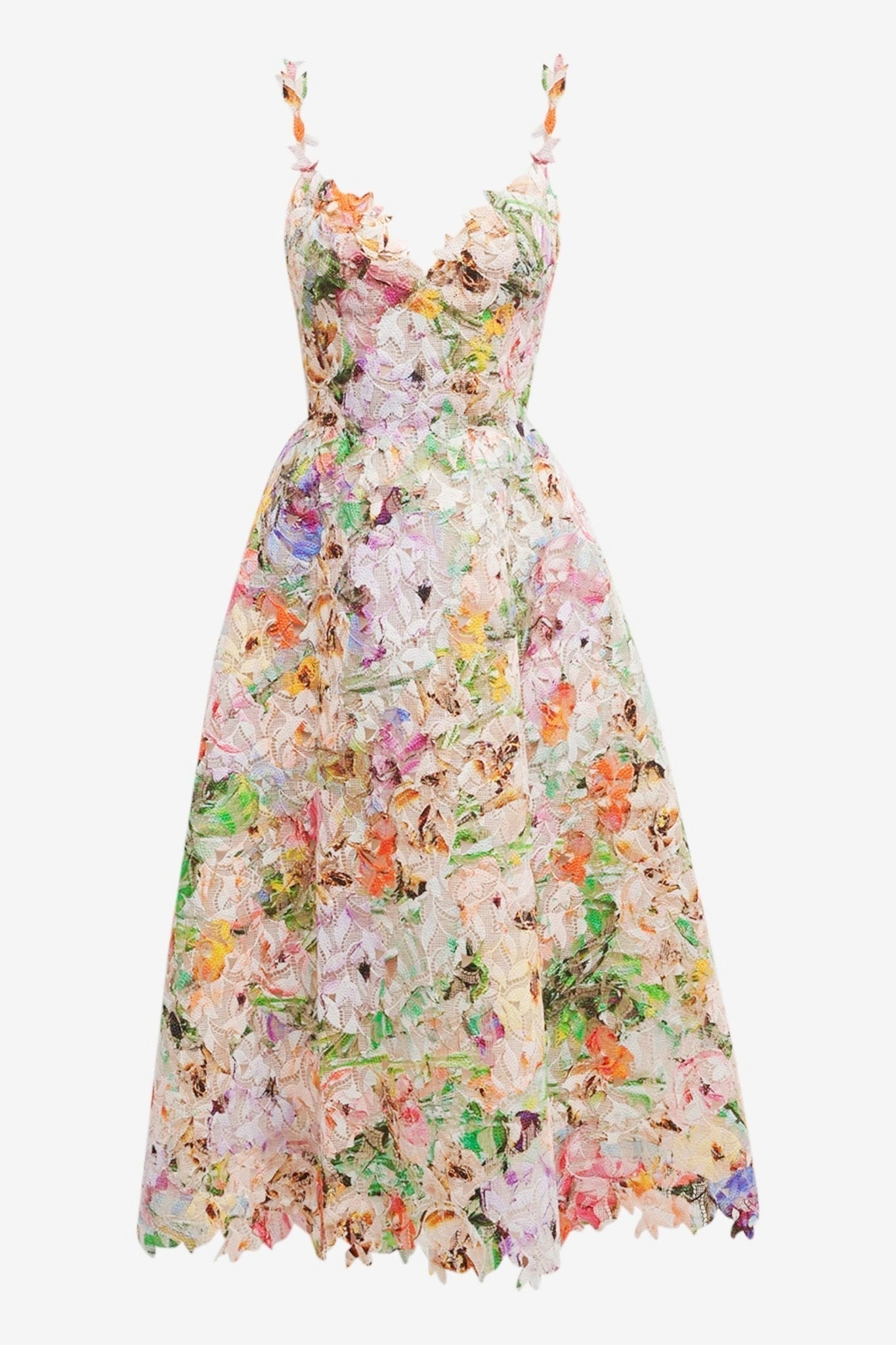 Embroidered Lace Midi Dress in Violet Floral Design
